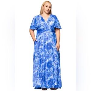 Betsy & Adam Blue Floral Maxi Dress 18W 18 W Plus